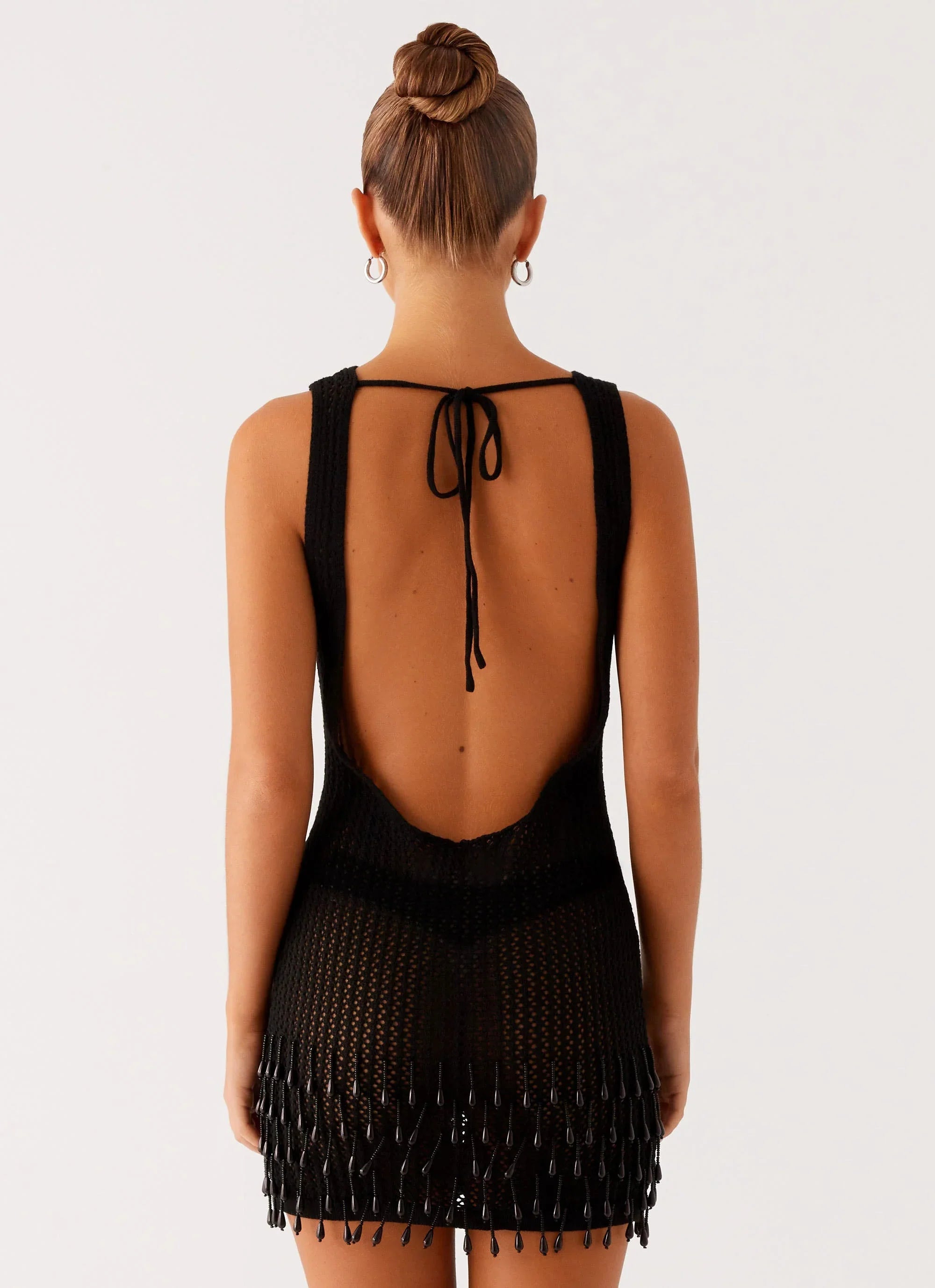 Miracle Beaded Crochet Mini Dress - Black