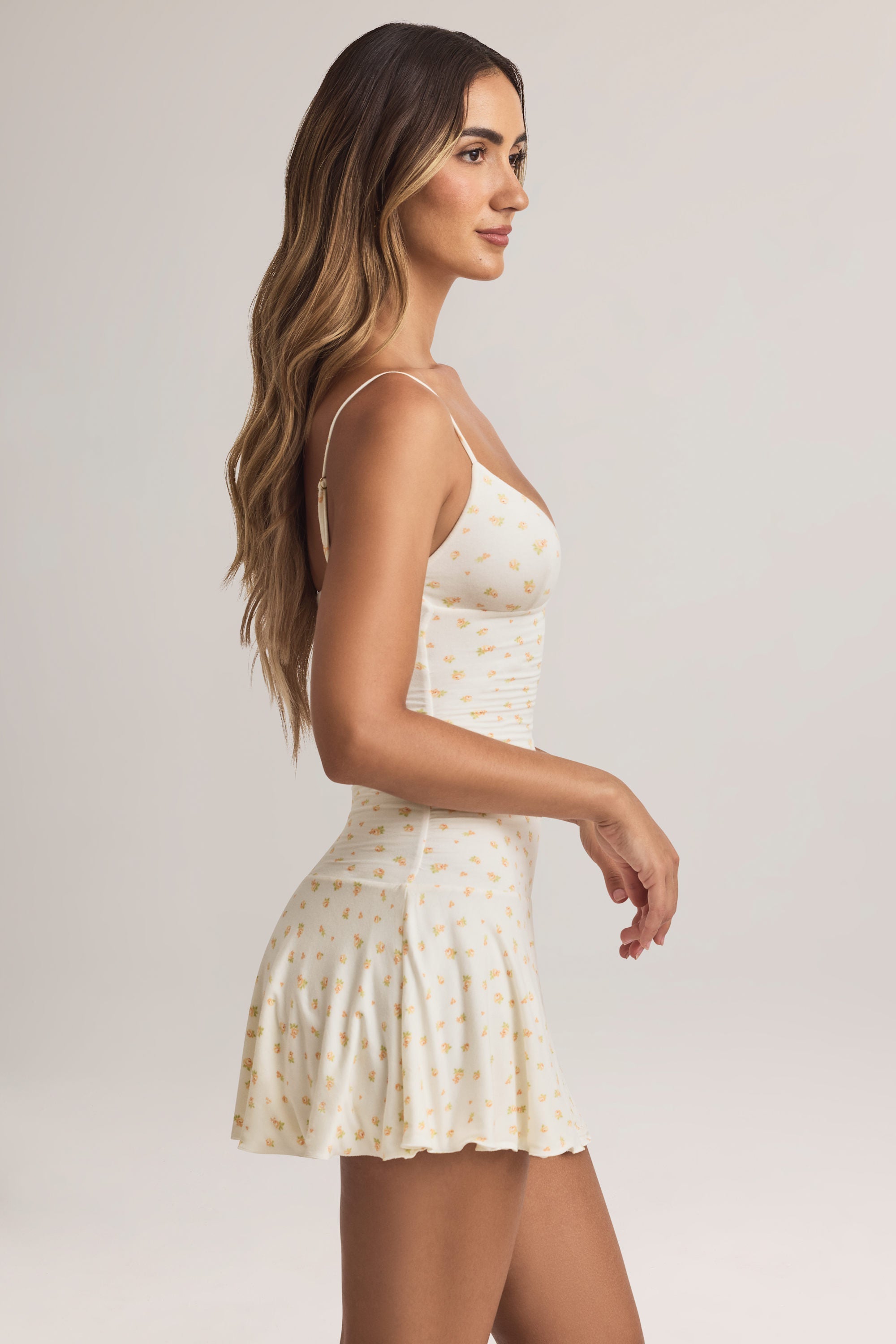 Modal Ruched A-Line Mini Dress in Floral Print