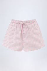 Mid-Rise Cotton-Poplin Shorts in Pink Stripe