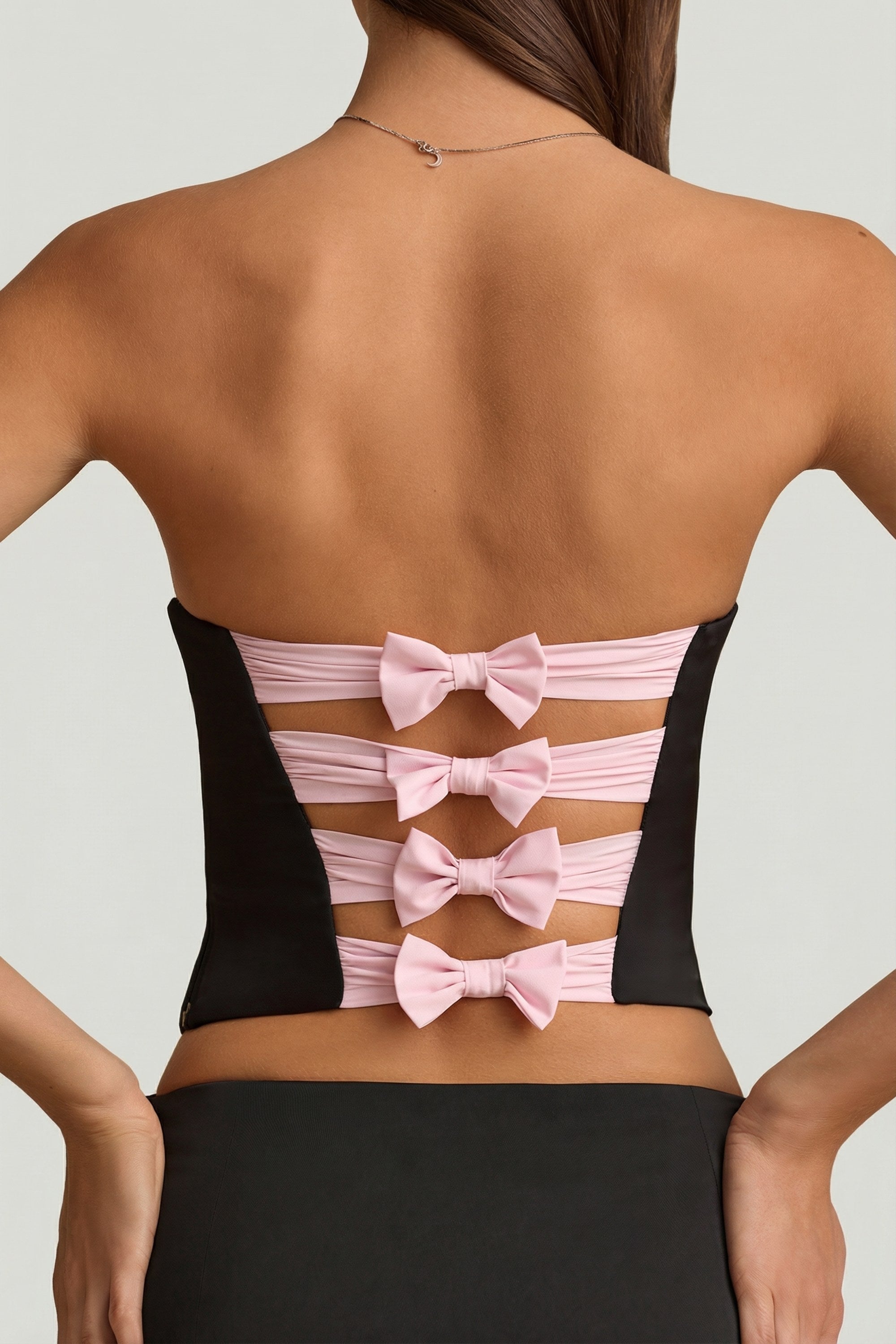 Cut-Out Bow-Detail Corset Top in Black