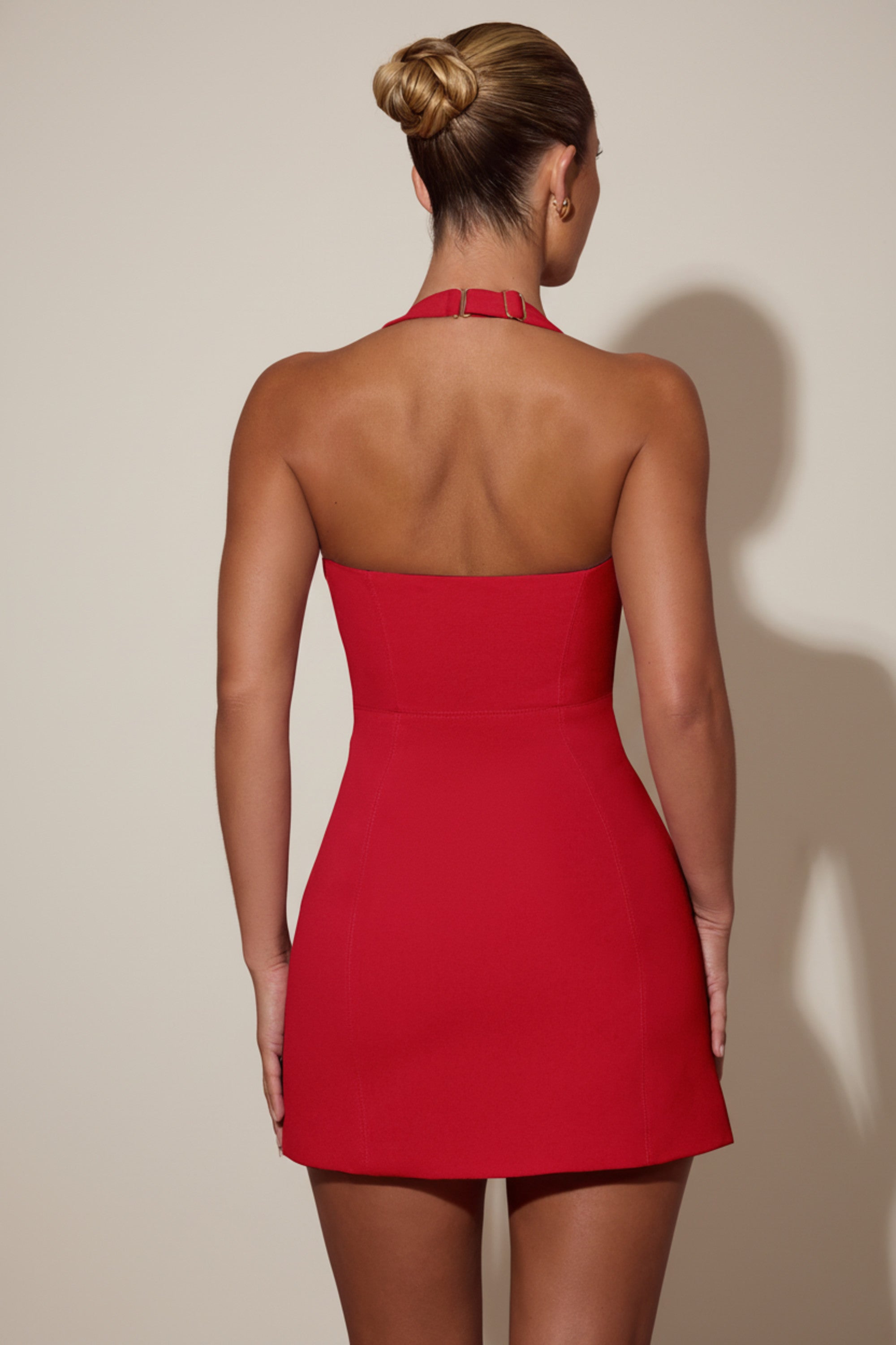 Heart-Detail Halterneck A-Line Mini Dress in Red
